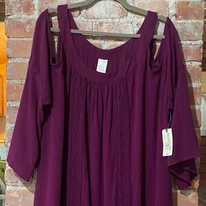 Terra & Sky Purple Cold Shoulder Dress with Long, Ballon Sleeves, Tiered Bottom